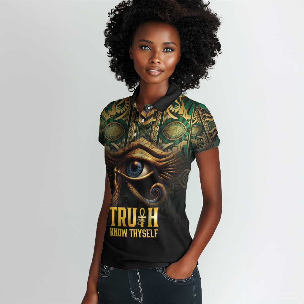 Egypt Eye of Horus Women Polo Shirt Golden Ancient Egypt Pattern
