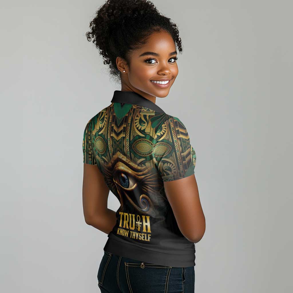 Egypt Eye of Horus Women Polo Shirt Golden Ancient Egypt Pattern