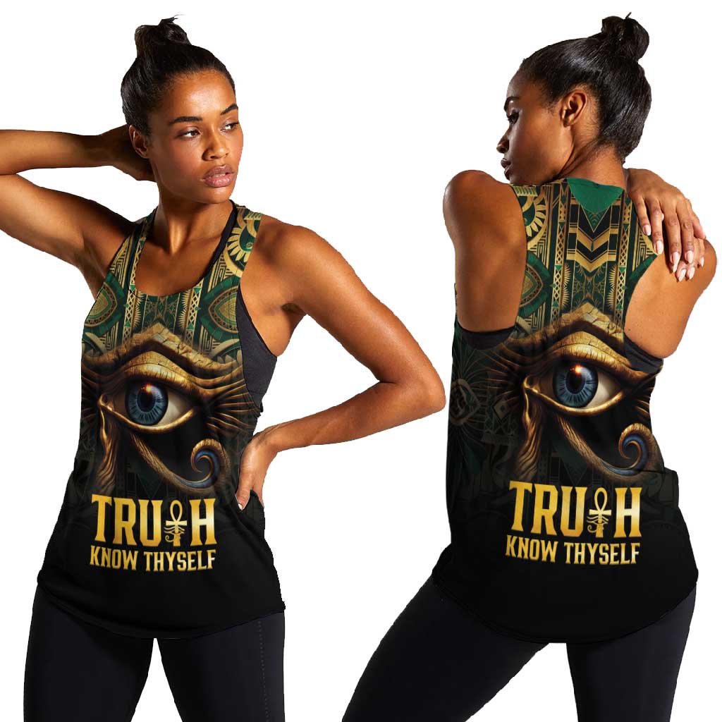 Egypt Eye of Horus Women Racerback Tank Golden Ancient Egypt Pattern
