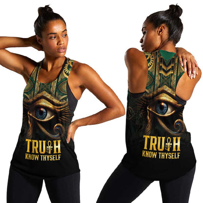 Egypt Eye of Horus Women Racerback Tank Golden Ancient Egypt Pattern