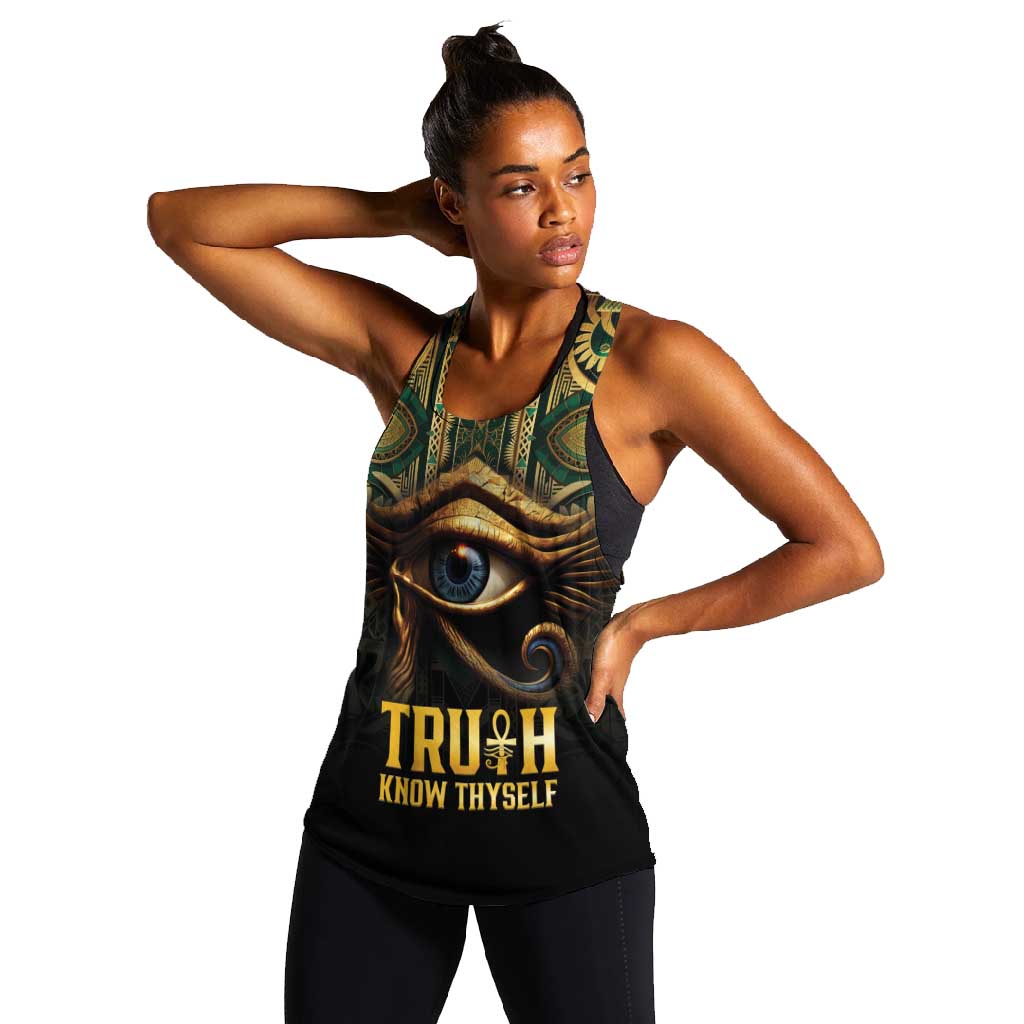 Egypt Eye of Horus Women Racerback Tank Golden Ancient Egypt Pattern