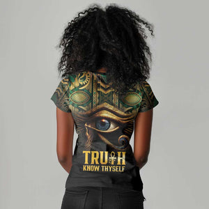 Egypt Eye of Horus Women V-Neck T-Shirt Golden Ancient Egypt Pattern