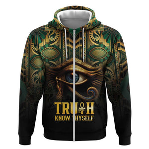 Egypt Eye of Horus Zip Hoodie Golden Ancient Egypt Pattern