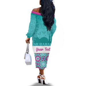 Personalised Eid al-Fitr Off The Shoulder Long Sleeve Dress Eid Mubarak