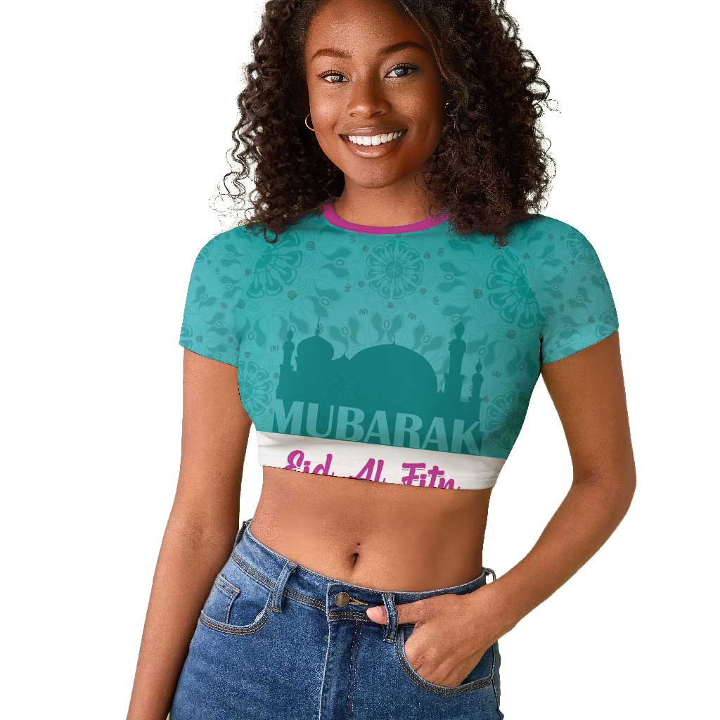 Personalised Eid al-Fitr Raglan Cropped T shirt Eid Mubarak