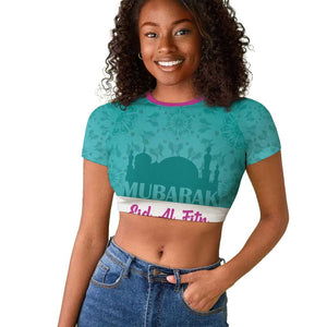Personalised Eid al-Fitr Raglan Cropped T shirt Eid Mubarak