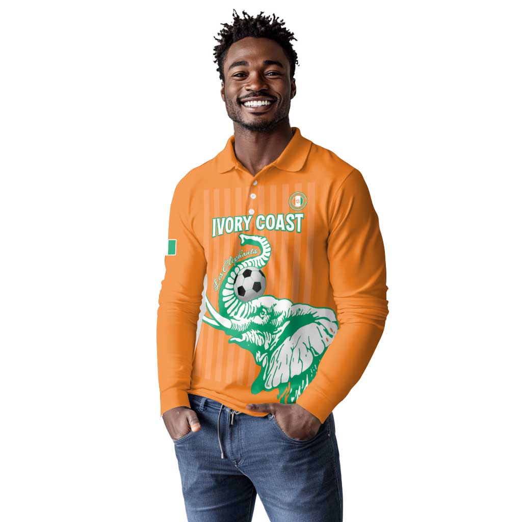 Custom Cote dIvoire Football Long Sleeve Polo Shirt Les Elephants