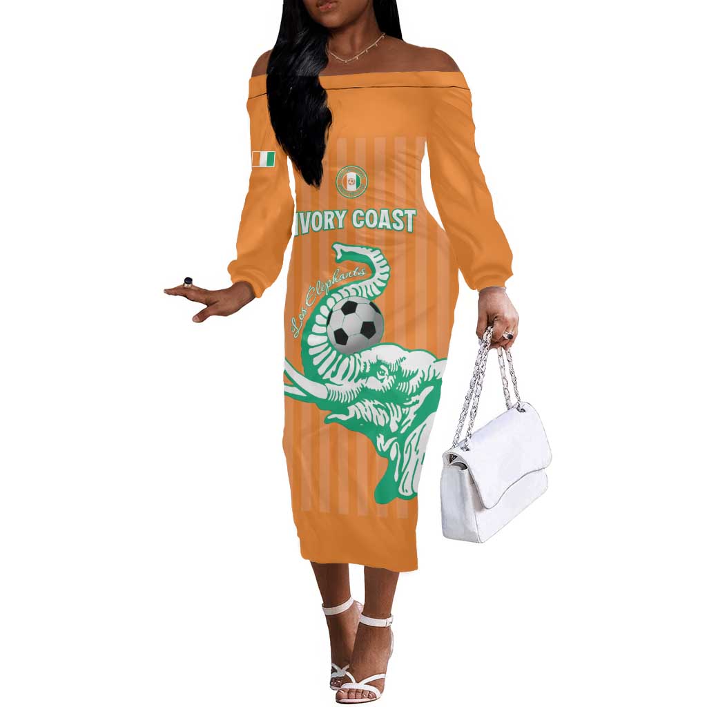 Custom Cote dIvoire Football Off The Shoulder Long Sleeve Dress Les Elephants
