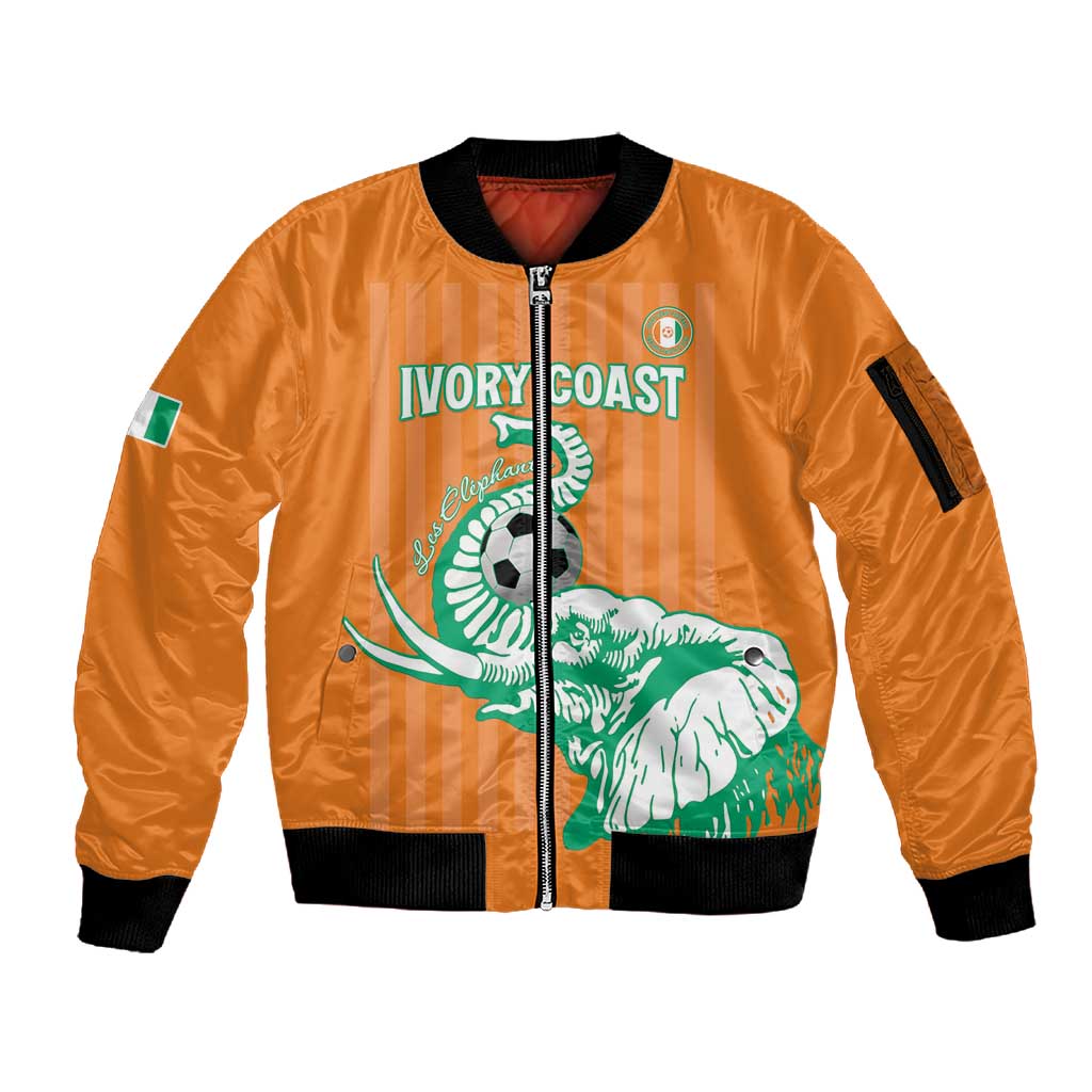 Custom Cote dIvoire Football Sleeve Zip Bomber Jacket Les Elephants