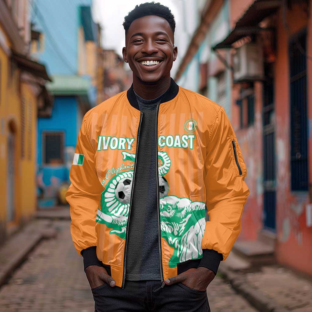 Custom Cote dIvoire Football Sleeve Zip Bomber Jacket Les Elephants