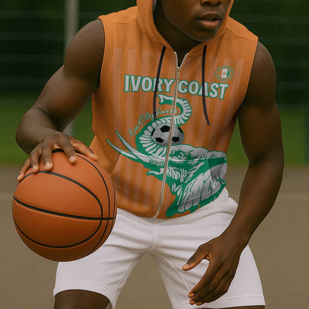 Custom Cote dIvoire Football Sleeveless Zip Hoodie Les Elephants - African Pride