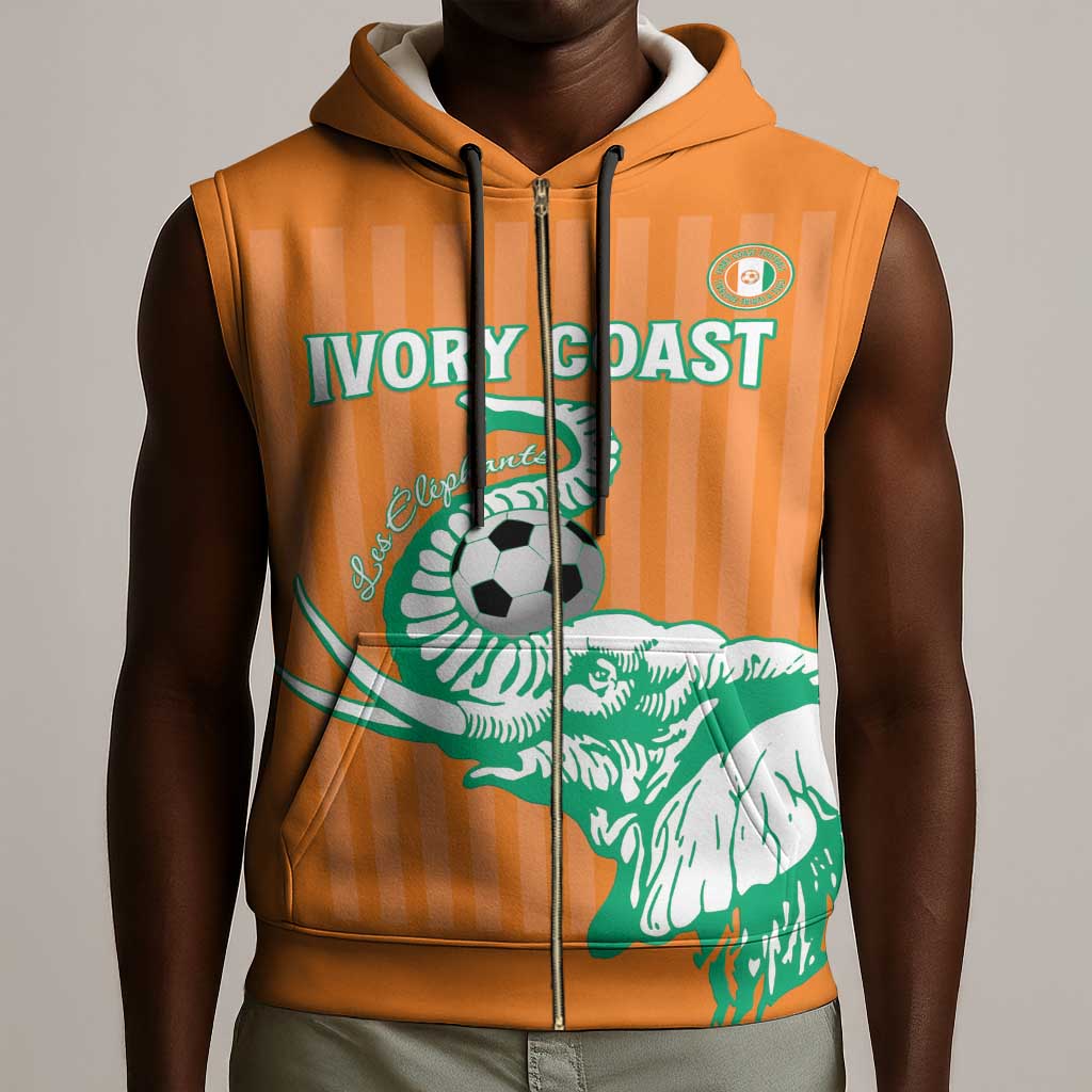 Custom Cote dIvoire Football Sleeveless Zip Hoodie Les Elephants - African Pride