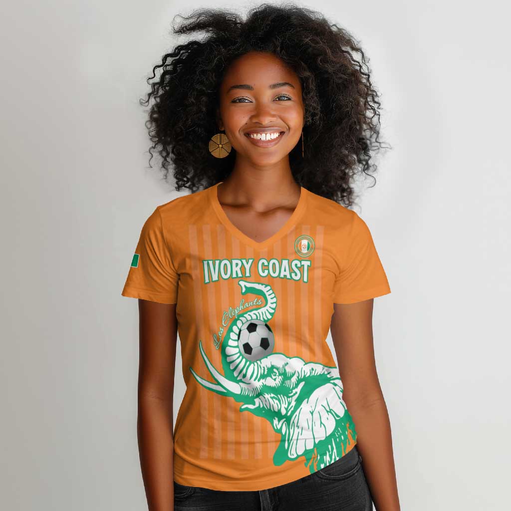 Custom Cote dIvoire Football Women V-Neck T-Shirt Les Elephants