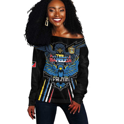 Antigua and Barbuda Cricket Custom Off Shoulder Sweater Go Falcons - African Pride