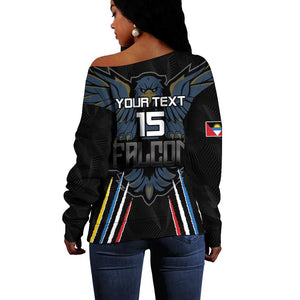 Antigua and Barbuda Cricket Custom Off Shoulder Sweater Go Falcons - African Pride