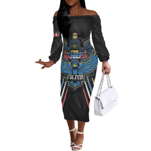 Antigua and Barbuda Cricket Custom Off The Shoulder Long Sleeve Dress Go Falcons - African Pride