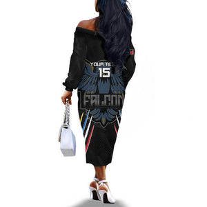 Antigua and Barbuda Cricket Custom Off The Shoulder Long Sleeve Dress Go Falcons - African Pride