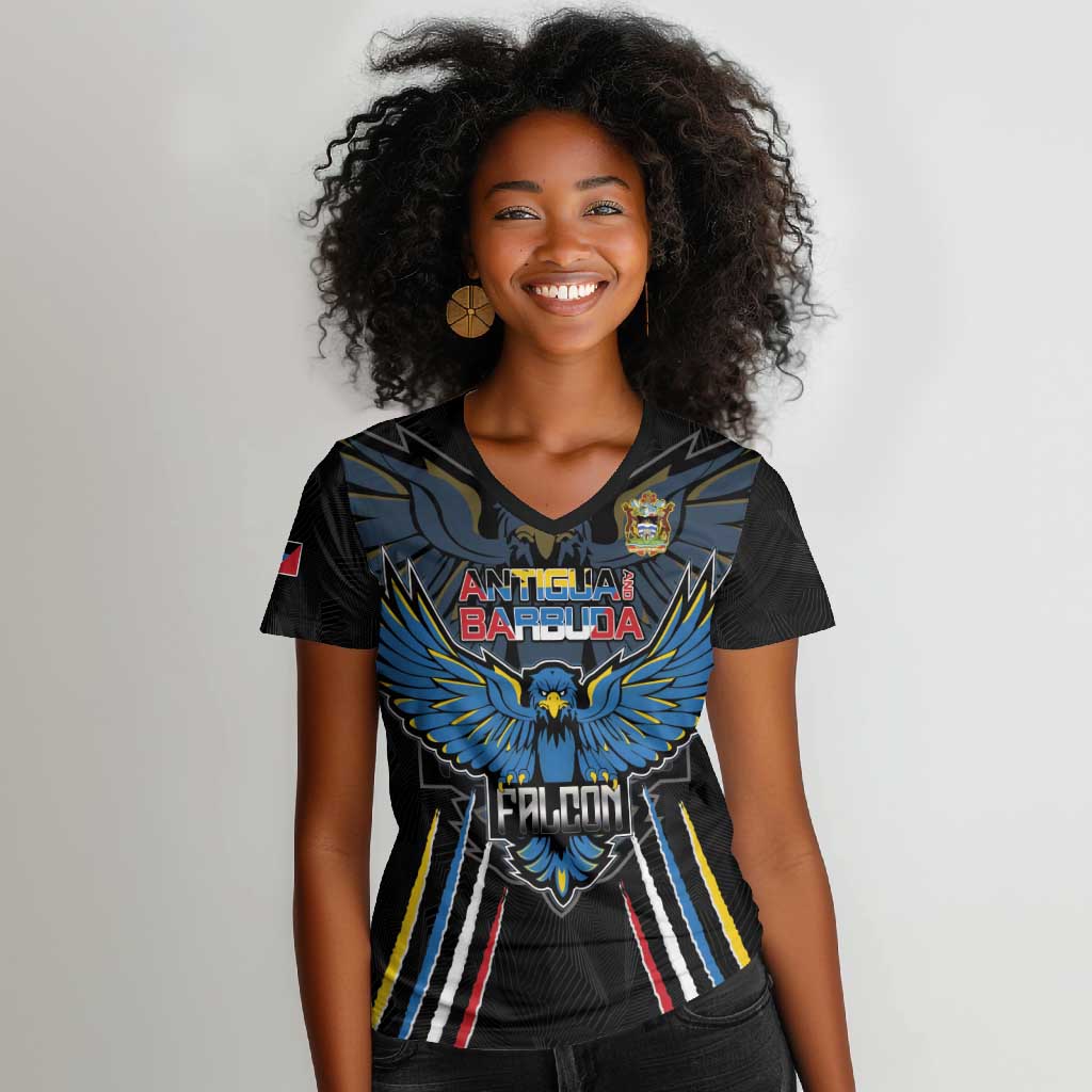 Antigua and Barbuda Cricket Custom Women V-Neck T-Shirt Go Falcons - African Pride