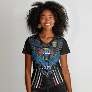 Antigua and Barbuda Cricket Custom Women V-Neck T-Shirt Go Falcons - African Pride