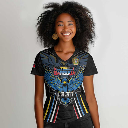 Antigua and Barbuda Cricket Custom Women V-Neck T-Shirt Go Falcons - African Pride