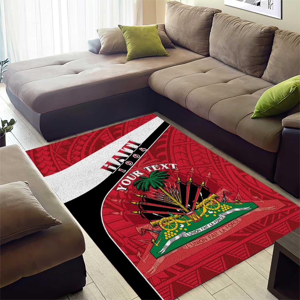 Personalized Haiti 1964 Area Rug Coat Of Arms - Polynesian Style - African Pride