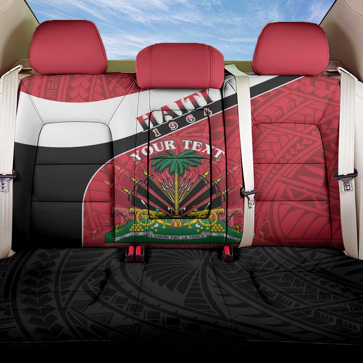 Personalized Haiti 1964 Back Car Seat Cover Coat Of Arms - Polynesian Style - African Pride