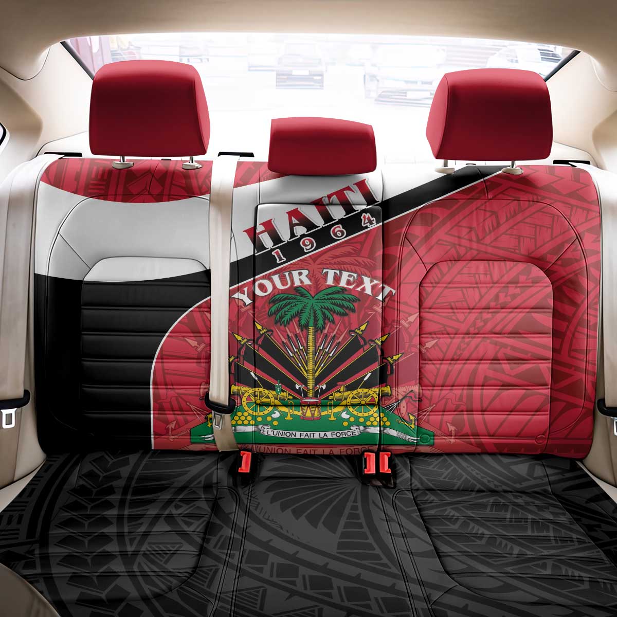 Personalized Haiti 1964 Back Car Seat Cover Coat Of Arms - Polynesian Style - African Pride