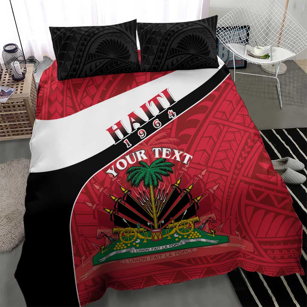 Personalized Haiti 1964 Bedding Set Coat Of Arms - Polynesian Style - African Pride