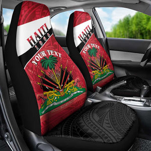 Personalized Haiti 1964 Car Seat Cover Coat Of Arms - Polynesian Style - African Pride