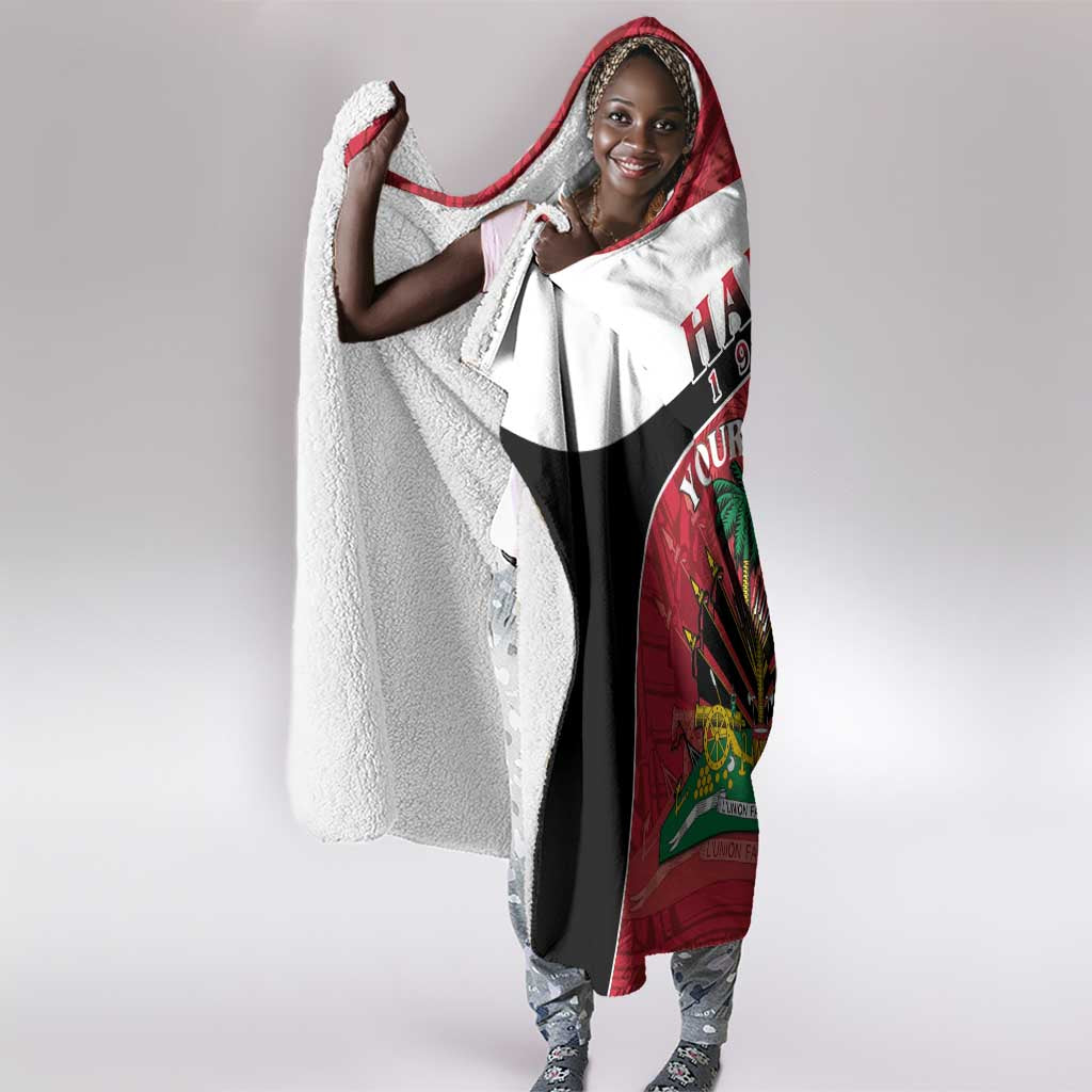 Personalized Haiti 1964 Hooded Blanket Coat Of Arms - Polynesian Style - African Pride