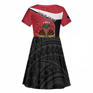 Personalized Haiti 1964 Kid Short Sleeve Dress Coat Of Arms - Polynesian Style - African Pride