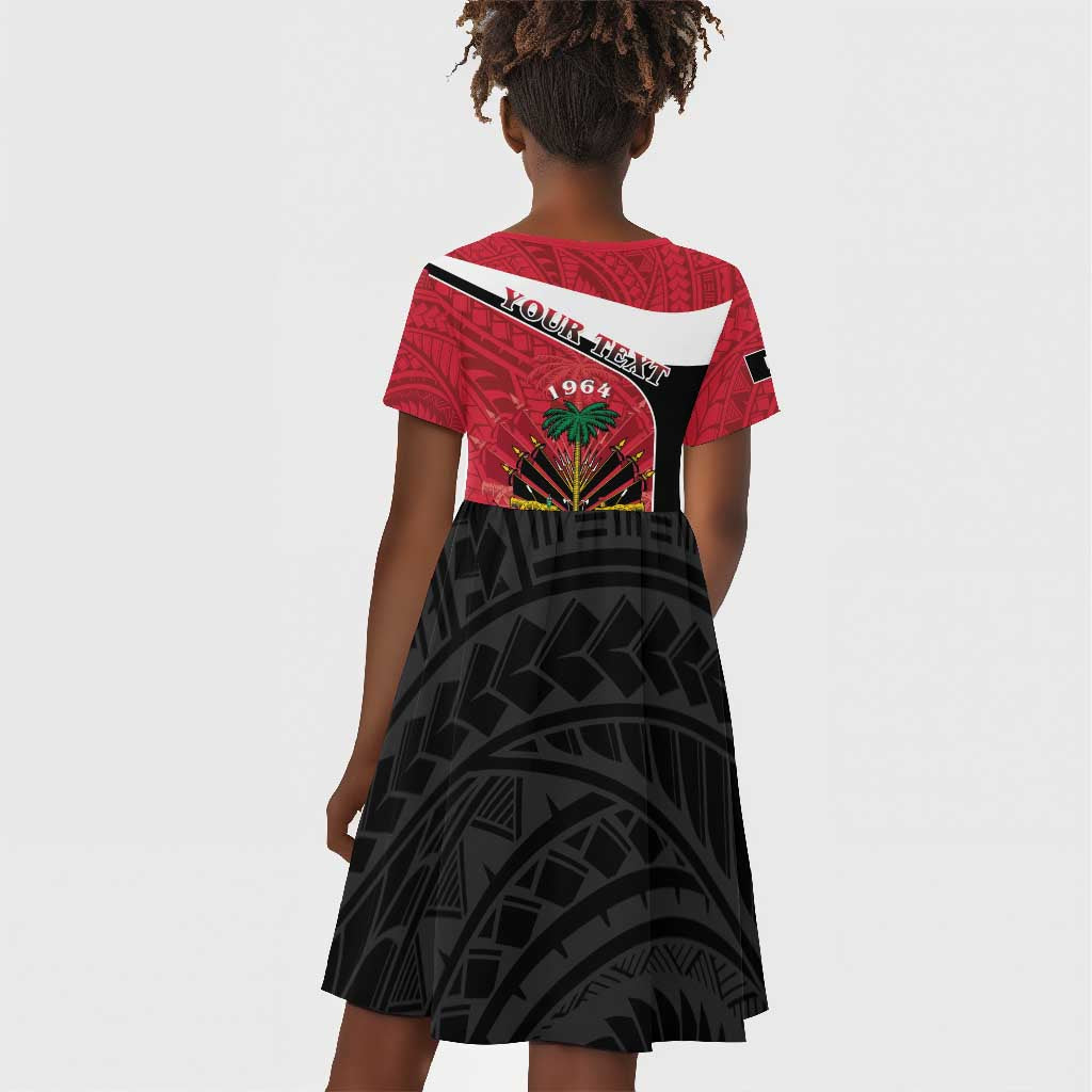 Personalized Haiti 1964 Kid Short Sleeve Dress Coat Of Arms - Polynesian Style - African Pride