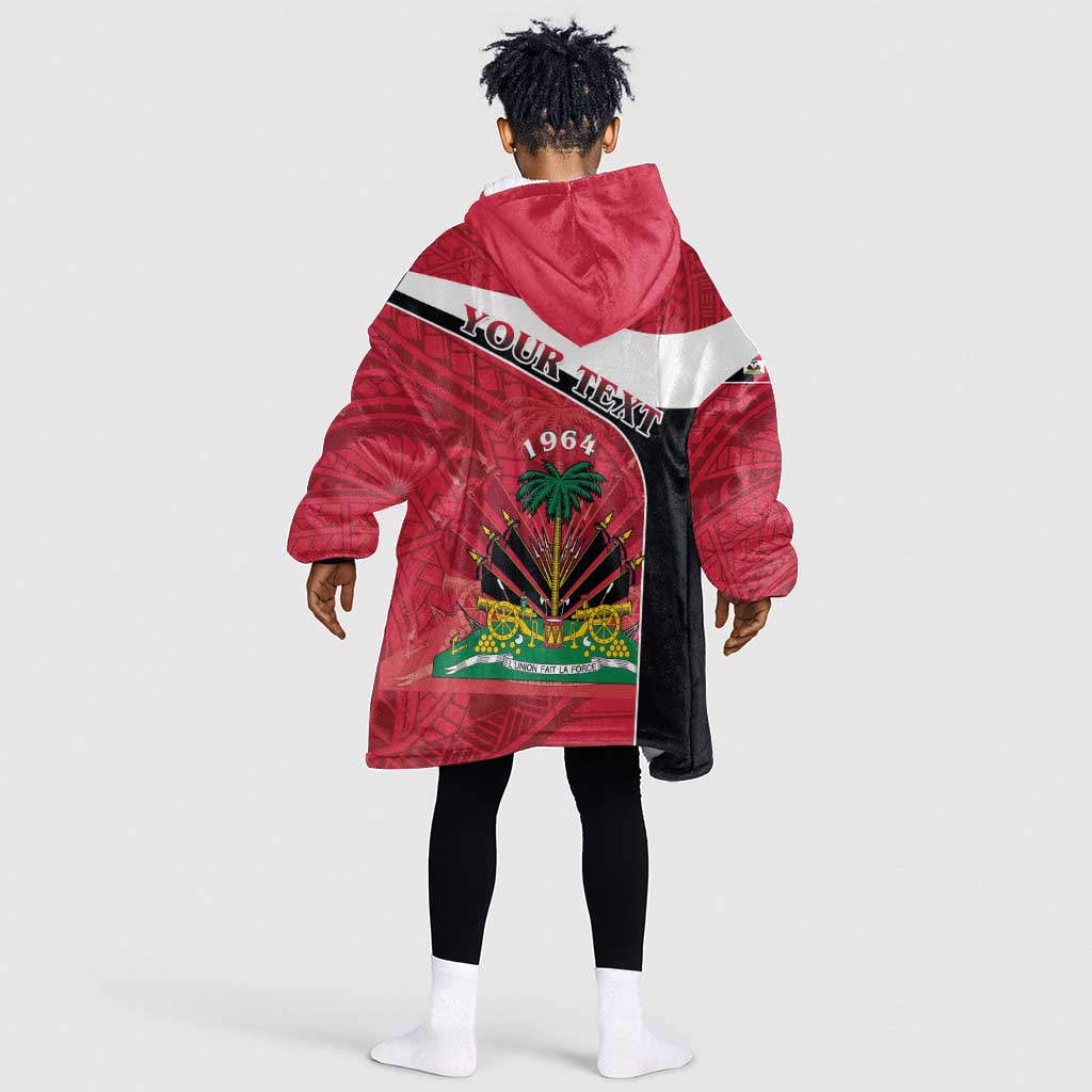 Personalized Haiti 1964 Kid Wearable Blanket Hoodie Coat Of Arms - Polynesian Style - African Pride