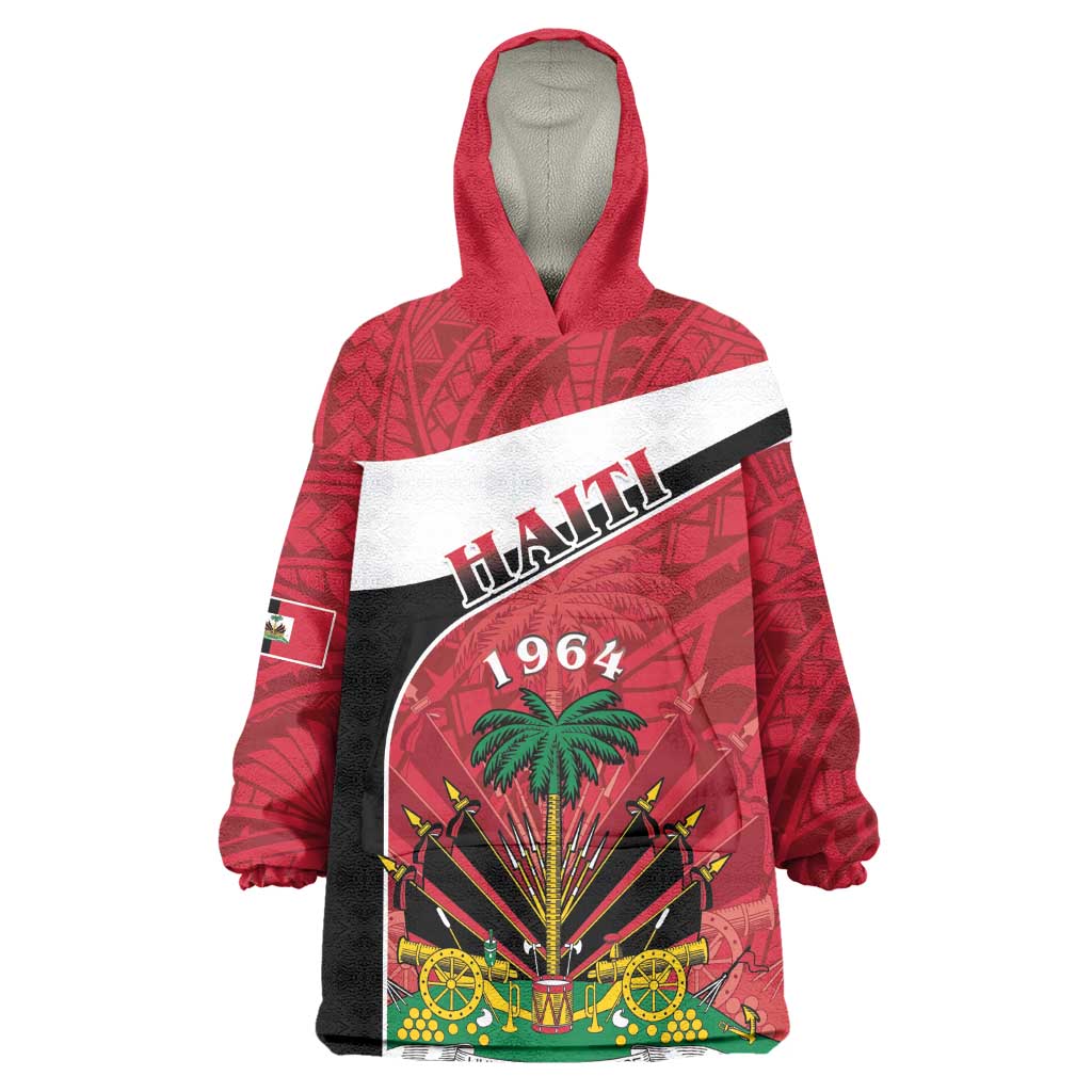 Personalized Haiti 1964 Kid Wearable Blanket Hoodie Coat Of Arms - Polynesian Style - African Pride