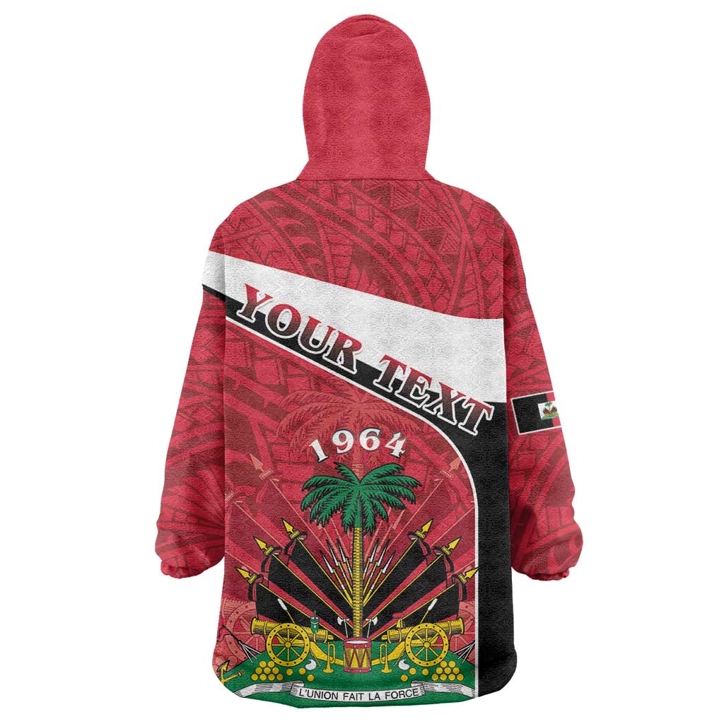 Personalized Haiti 1964 Kid Wearable Blanket Hoodie Coat Of Arms - Polynesian Style - African Pride