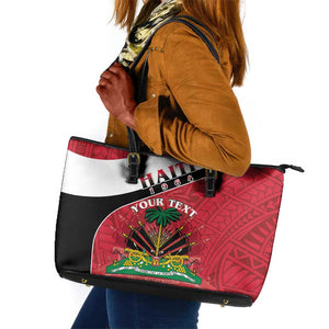 Personalized Haiti 1964 Leather Tote Bag Coat Of Arms - Polynesian Style - African Pride