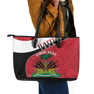 Personalized Haiti 1964 Leather Tote Bag Coat Of Arms - Polynesian Style - African Pride