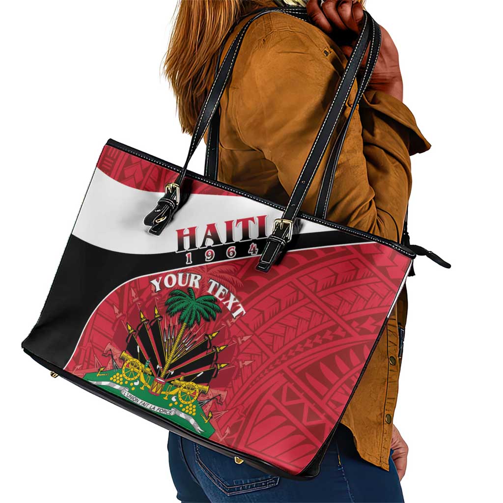 Personalized Haiti 1964 Leather Tote Bag Coat Of Arms - Polynesian Style - African Pride