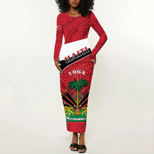 Personalized Haiti 1964 Long Sleeve Bodycon Dress Coat Of Arms - Polynesian Style - African Pride