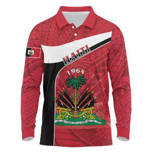 Personalized Haiti 1964 Long Sleeve Polo Shirt Coat Of Arms - Polynesian Style - African Pride