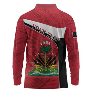 Personalized Haiti 1964 Long Sleeve Polo Shirt Coat Of Arms - Polynesian Style - African Pride