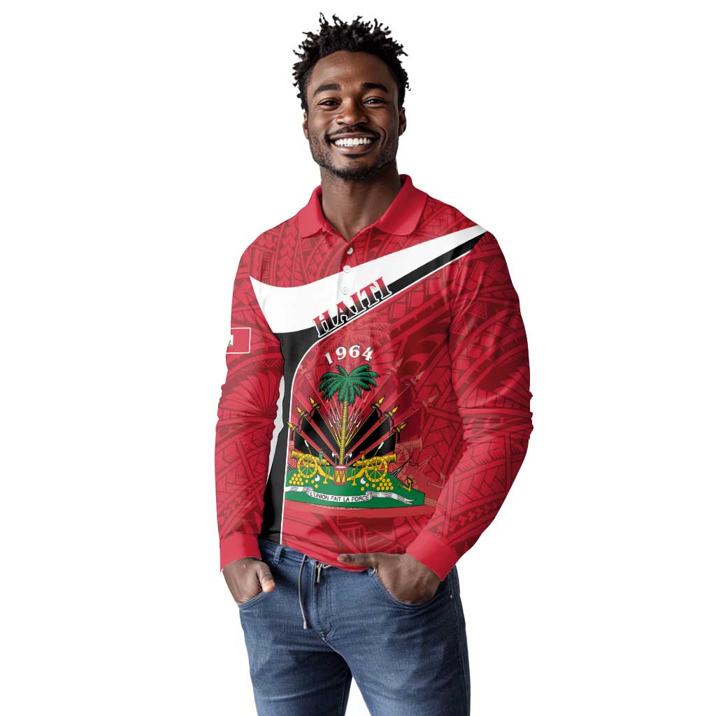 Personalized Haiti 1964 Long Sleeve Polo Shirt Coat Of Arms - Polynesian Style - African Pride