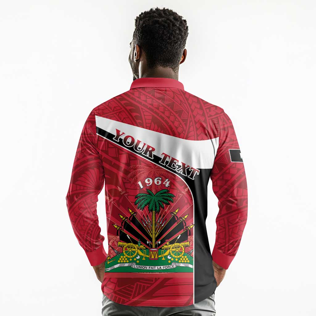 Personalized Haiti 1964 Long Sleeve Polo Shirt Coat Of Arms - Polynesian Style - African Pride