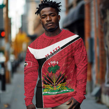 Personalized Haiti 1964 Long Sleeve Shirt Coat Of Arms - Polynesian Style - African Pride