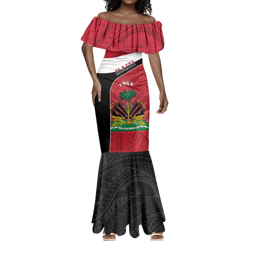 Personalized Haiti 1964 Mermaid Dress Coat Of Arms - Polynesian Style - African Pride