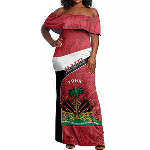 Personalized Haiti 1964 Off Shoulder Maxi Dress Coat Of Arms - Polynesian Style - African Pride