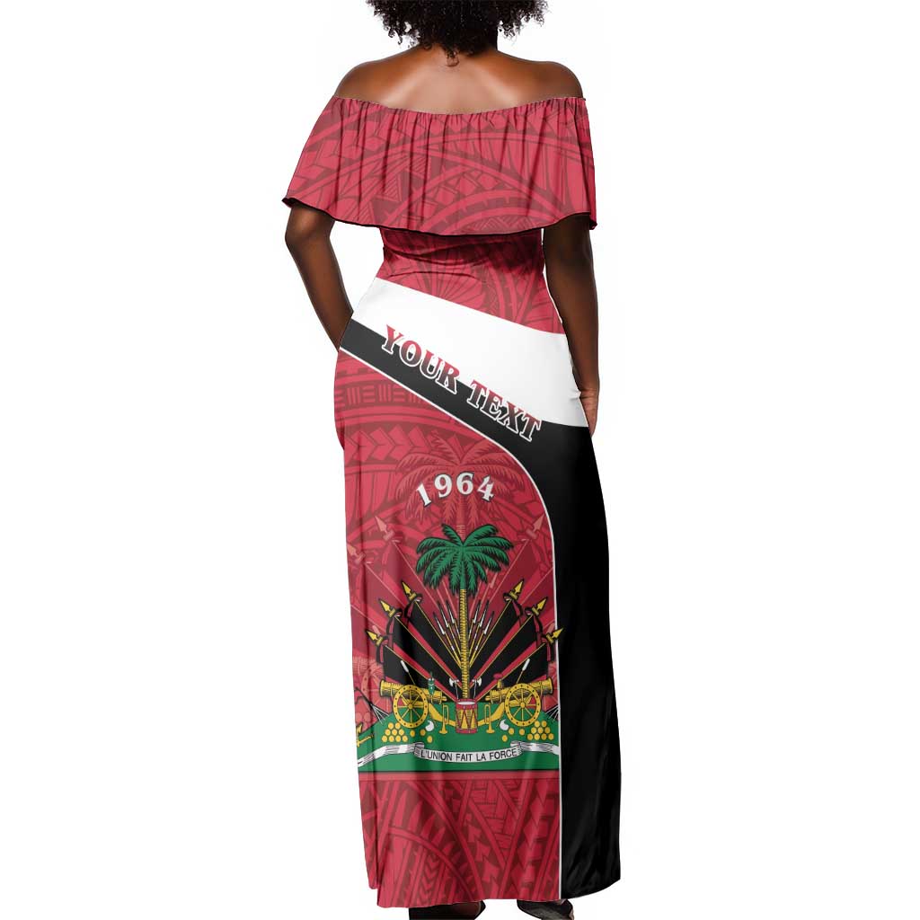 Personalized Haiti 1964 Off Shoulder Maxi Dress Coat Of Arms - Polynesian Style - African Pride