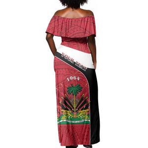 Personalized Haiti 1964 Off Shoulder Maxi Dress Coat Of Arms - Polynesian Style - African Pride