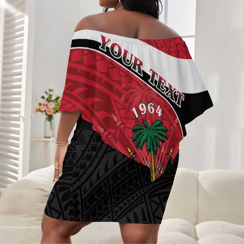 Personalized Haiti 1964 Off Shoulder Short Dress Coat Of Arms - Polynesian Style - African Pride