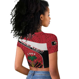 Personalized Haiti 1964 Raglan Cropped T shirt Coat Of Arms - Polynesian Style - African Pride